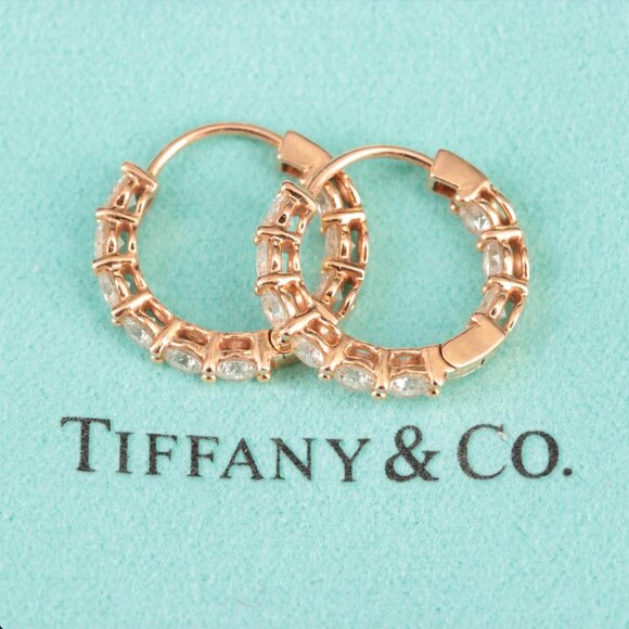Tiffany & Co. 18K Rose Gold 1.51 CTW Inside-Out Hoop Diamond Earrings - Picture 2 of 10